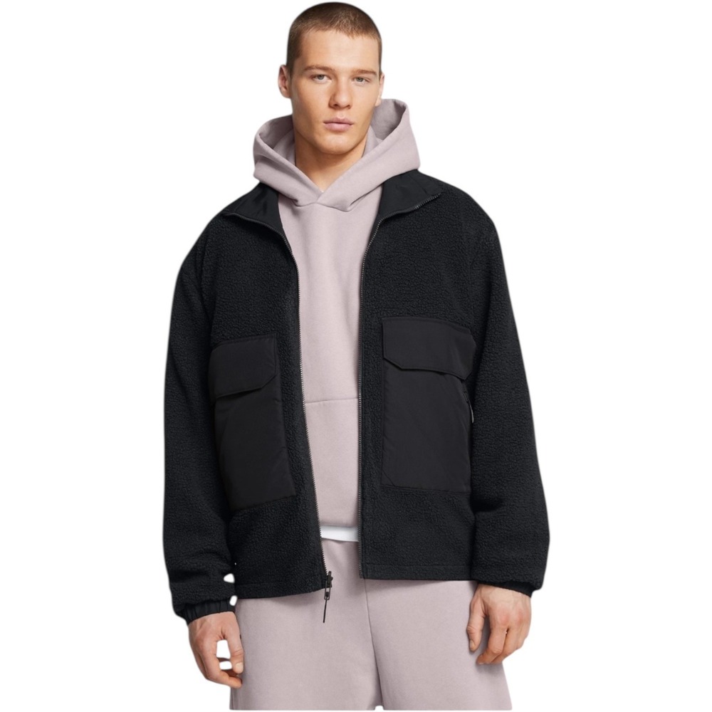 Under Armour Reversible Sherpa Fleece Storm Jacket Black Cargo Pockets Medium